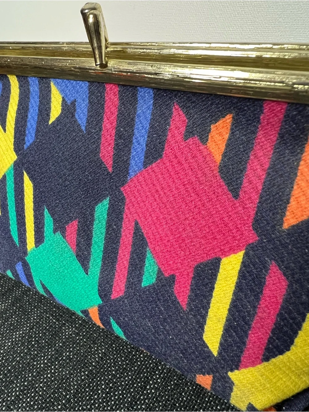 Vintage 80s Trina NWT Kiss Lock Cosmetic Bag Retro 80s Geometric Print